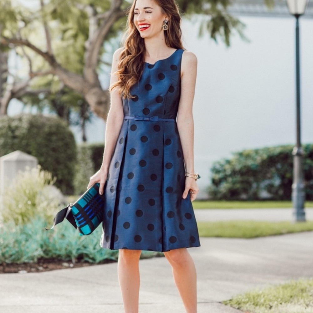 Talbots retro black polka dot pleated fit and flare party dress - Picture 2 of 7